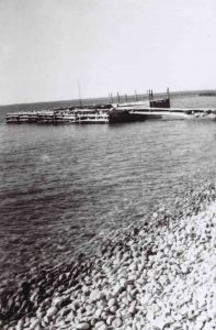 Dock at Gull Island showing rocky shoreline