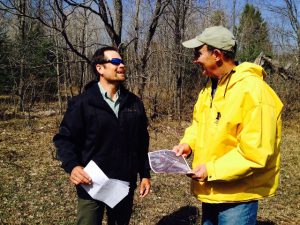 Matt Heiman, left, with Board member, Steve Martineau, touring the new addition to the DeYoung Natural Area