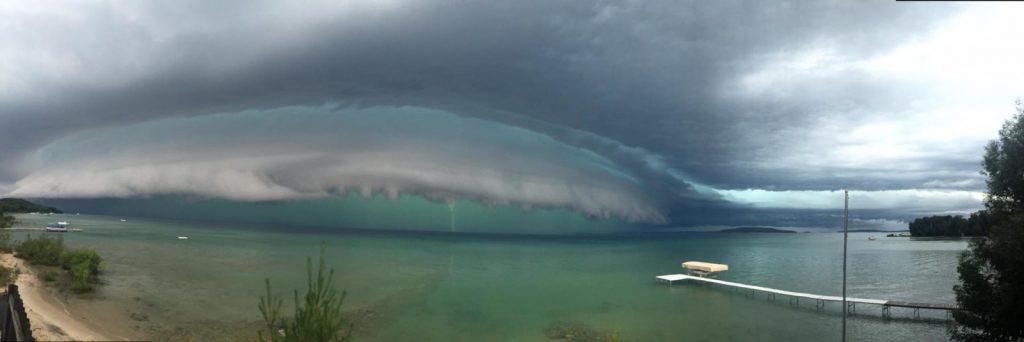 The storm front moves across Grand Traverse Bay. Photo by Tom Parrent